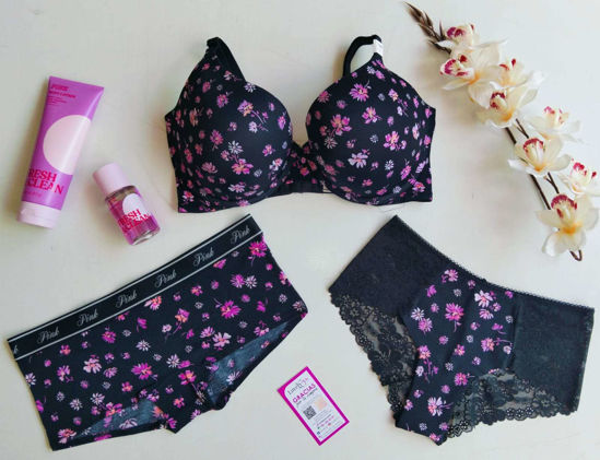 Imagen de PINK Bra 38DD Everywhere Push-Up Negro Floral.
